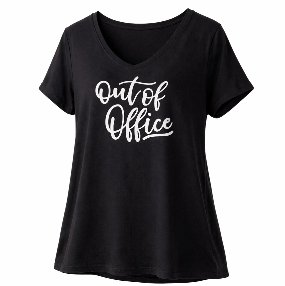 Lane Bryant | Black “Out of Office” Graphic V-Neck Casual Tee Plus Size 18/20